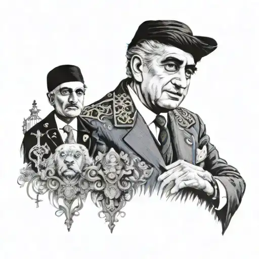 portrait of reza pahlavi shah of iran  whit persian icons tattoo design idea