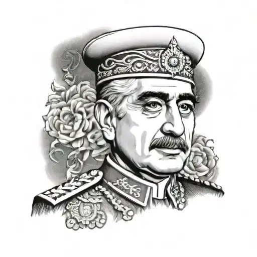portrait of reza pahlavi shah of iran  whit persian icons tattoo design idea