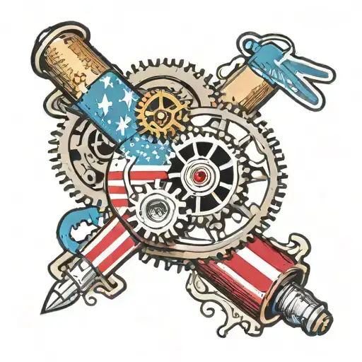 American flag, gears, spark plug and text get busy living or get busy dying  tattoo design idea