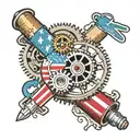 American flag, gears, spark plug and text get busy living or get busy dying  tattoo design idea