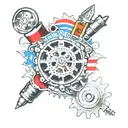 American flag, gears, spark plug and text get busy living or get busy dying  tattoo design idea