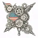 American flag, gears, spark plug and text get busy living or get busy dying  tattoo design idea