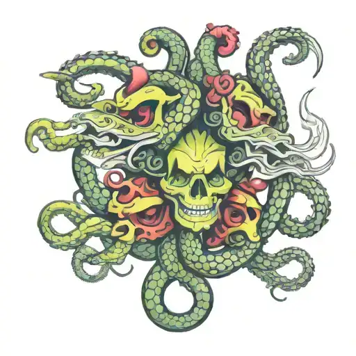 multi-headed hydra with mickey mouse heads tattoo design idea