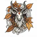 Baphomet and Old Leaves tattoo design idea