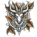 Baphomet and Old Leaves tattoo design idea