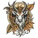 Baphomet and Old Leaves tattoo design idea