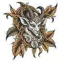 Baphomet and Old Leaves tattoo design idea