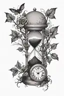Hourglass with tree and broken clock around it  tattoo design idea