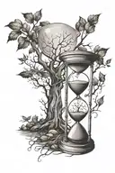 Hourglass with tree and broken clock around it  tattoo design idea