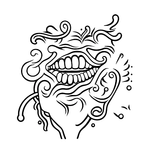a mouth biting a hand tattoo design idea