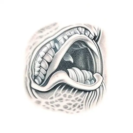 a mouth biting a hand tattoo design idea