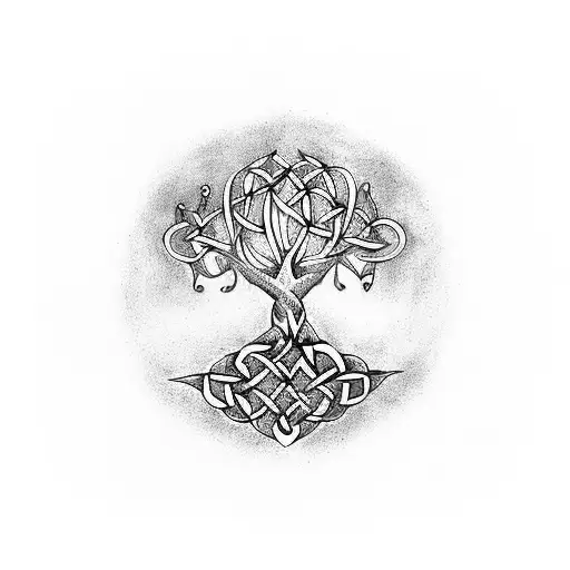 Celtic tree of life with Celtic word for love in it tattoo design idea