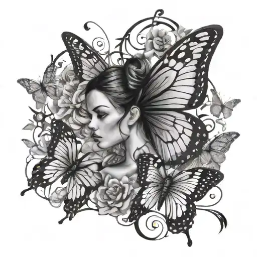 butterflies dragonflies flying around a women full body tattoo design idea