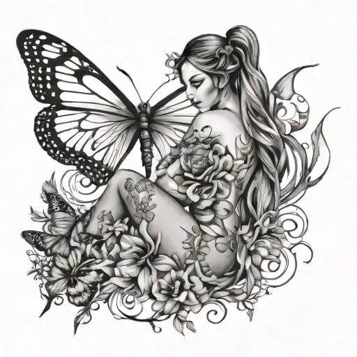 butterflies dragonflies flying around women full body tattoo design idea