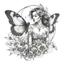 butterflies dragonflies flying around women posing tattoo design idea