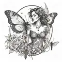 butterflies dragonflies flying around women posing tattoo design idea