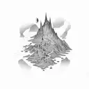 A dotwork map of a challenging hiking trail with a sniper rifle incorporated into the design tattoo design idea