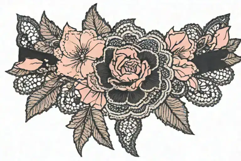 lace and silk garter pink black encercling tattoo design idea