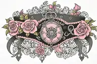 black and pink garter belt with padlock tattoo design idea