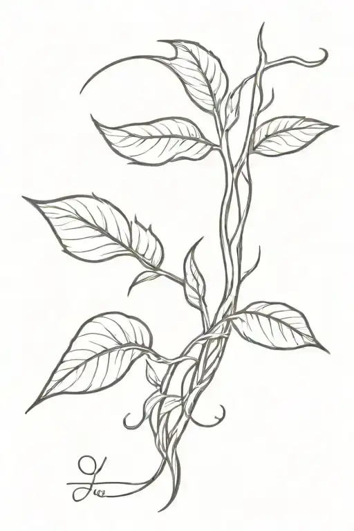 bean sprout tattoo featuring a root forming a cursive letter L tattoo design idea