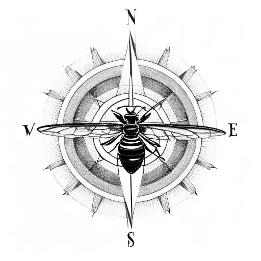 compass with worker bee facing north east tattoo design idea