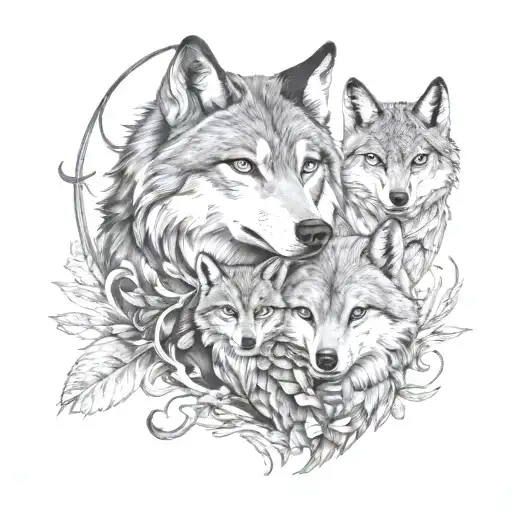 A tattoo design of the bond between a wolf, owl, and fox to represent family and resilience tattoo design idea