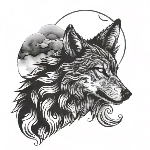 A tattoo design of a wolf howling at the moon, symbolizing intellectual growth  tattoo design idea