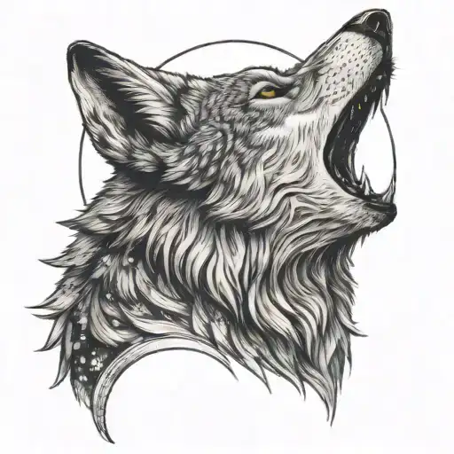A tattoo design of a wolf howling at the moon, symbolizing intellectual growth  tattoo design idea