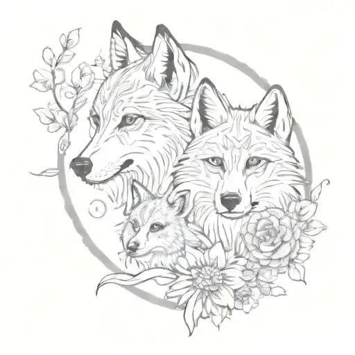 A tattoo design symbolizing the bond between a wolf, owl, and fox to represent the client's family and resilience tattoo design idea