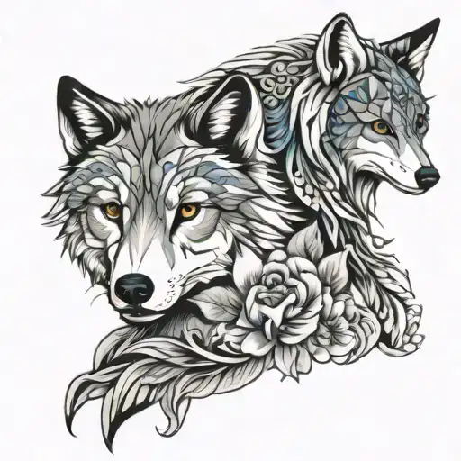 A tattoo design symbolizing the bond between a wolf, owl, and fox to represent the client's family and resilience tattoo design idea