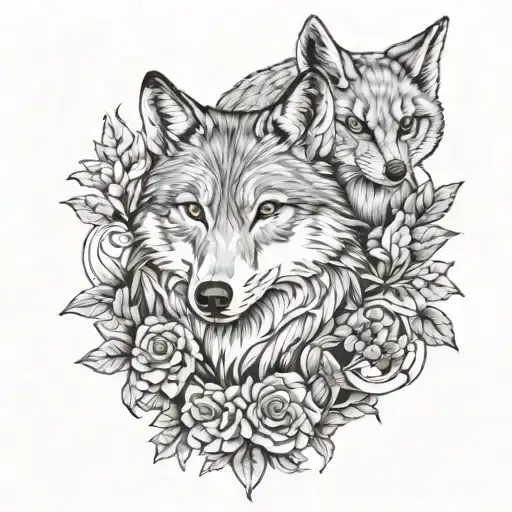 A tattoo design symbolizing the bond between a wolf, owl, and fox to represent the client's family and resilience tattoo design idea