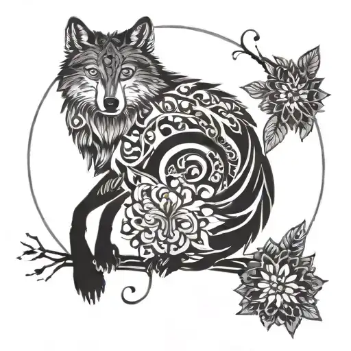 A tattoo design symbolizing the bond between a wolf, owl, and fox to represent the client's family and resilience tattoo design idea