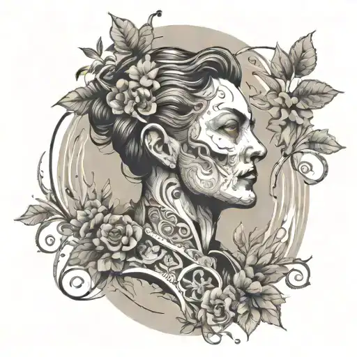 A defiant figure standing strong against a backdrop of swirling rivers and lush foliage, representing defiance and socialism tattoo design idea