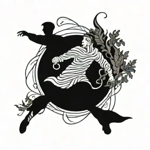 A defiant figure standing strong against a backdrop of swirling rivers and lush foliage, representing defiance and socialism tattoo design idea