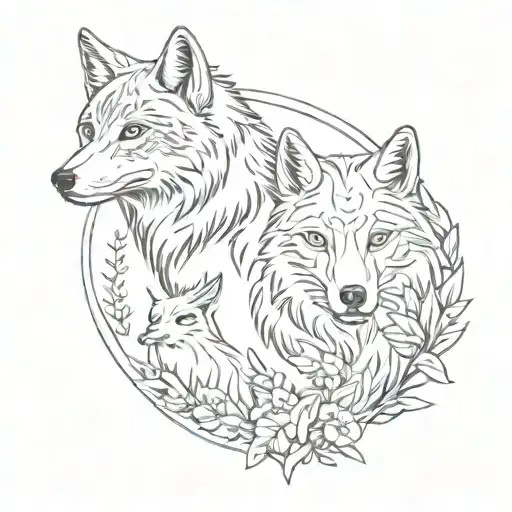 A tattoo design symbolizing the bond between a wolf, owl, and fox to represent the client's family and resilience tattoo design idea