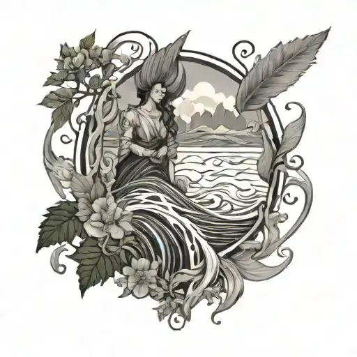 A defiant figure standing strong against a backdrop of swirling rivers and lush foliage, representing defiance and socialism tattoo design idea