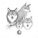 A tattoo design of the bond between a owl, wolf, and fox to represent family and resilience tattoo design idea