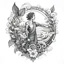 A defiant figure standing strong against a backdrop of swirling rivers and lush foliage, representing defiance and socialism tattoo design idea