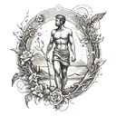 A defiant figure standing strong against a backdrop of swirling rivers and lush foliage, representing defiance and socialism tattoo design idea