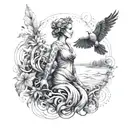 A defiant figure standing strong against a backdrop of swirling rivers and lush foliage, representing defiance and socialism tattoo design idea
