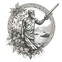 A defiant figure standing strong against a backdrop of swirling rivers and lush foliage, representing defiance and socialism tattoo design idea