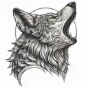 A tattoo design of a wolf howling at the moon, symbolizing intellectual growth  tattoo design idea