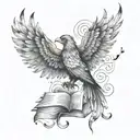 A tattoo representing intellectuality and elegance, combining a book with a phoenix and a brain to symbolize growth tattoo design idea