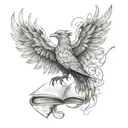 A tattoo representing intellectuality and elegance, combining a book with a phoenix and a brain to symbolize growth tattoo design idea