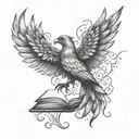 A tattoo representing intellectuality and elegance, combining a book with a phoenix and a brain to symbolize growth tattoo design idea
