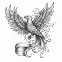 A tattoo representing intellectuality and elegance, combining a book with a phoenix and a brain to symbolize growth tattoo design idea