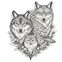 A tattoo design symbolizing the bond between a wolf, owl, and fox to represent the client's family and resilience tattoo design idea