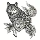 A tattoo design symbolizing the bond between a wolf, owl, and fox to represent the client's family and resilience tattoo design idea