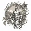 A defiant figure standing strong against a backdrop of swirling rivers and lush foliage, representing defiance and socialism tattoo design idea