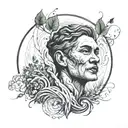 A defiant figure standing strong against a backdrop of swirling rivers and lush foliage, representing defiance and socialism tattoo design idea